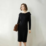 Womens Cashmere Dresses Bow Neck Cashmere Sheath Dress Slim Fit Holiday Party Women Cashmere Dress