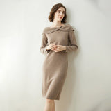 Womens Cashmere Dresses Bow Neck Cashmere Sheath Dress Slim Fit Holiday Party Women Cashmere Dress