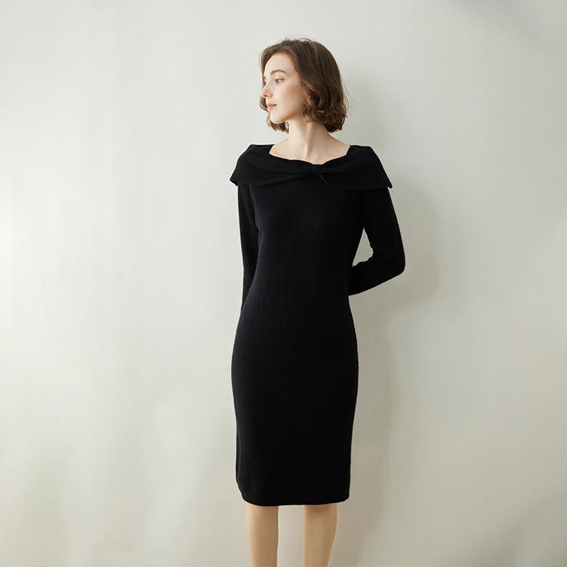 Womens Cashmere Dresses Bow Neck Cashmere Sheath Dress Slim Fit Holiday Party Women Cashmere Dress