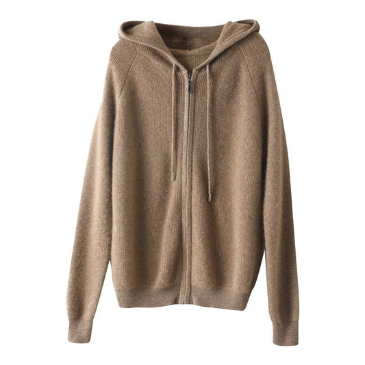 Women's Cashmere Hoodies with Zipper Knitted Cashmere Cardigans - slipintosoft