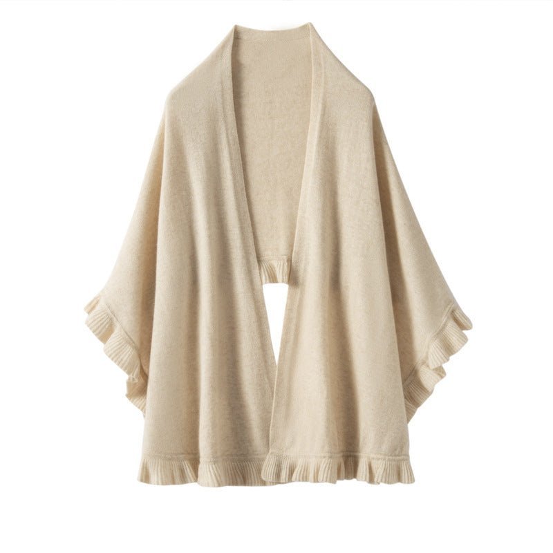 Womens Cashmere Ruffle - edge Cape Shawl And Wraps Flounce Edge Cloak