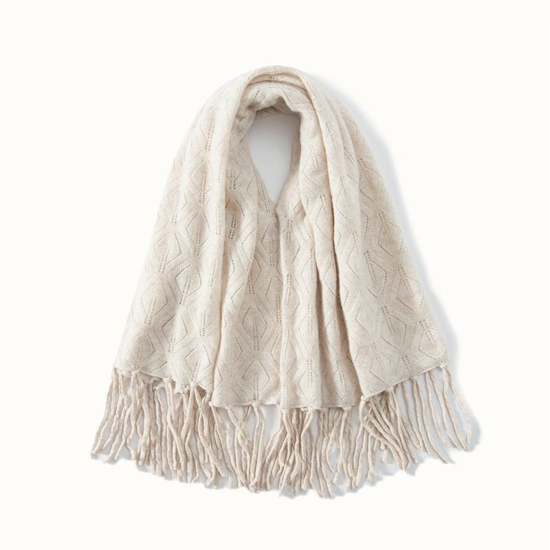 Women's Cashmere Scarf with Tassels Irregular Solid Cashmere Shawl - slipintosoft