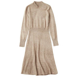 Womens Cashmere Sweater Dress Long Sleeve Ribbed Waist Cashmere Midi Dress Oatmeal XS
