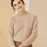 Women's Cashmere Sweater Warm Mock Neck Long Sleeve Cashmere Sweater Beige XS