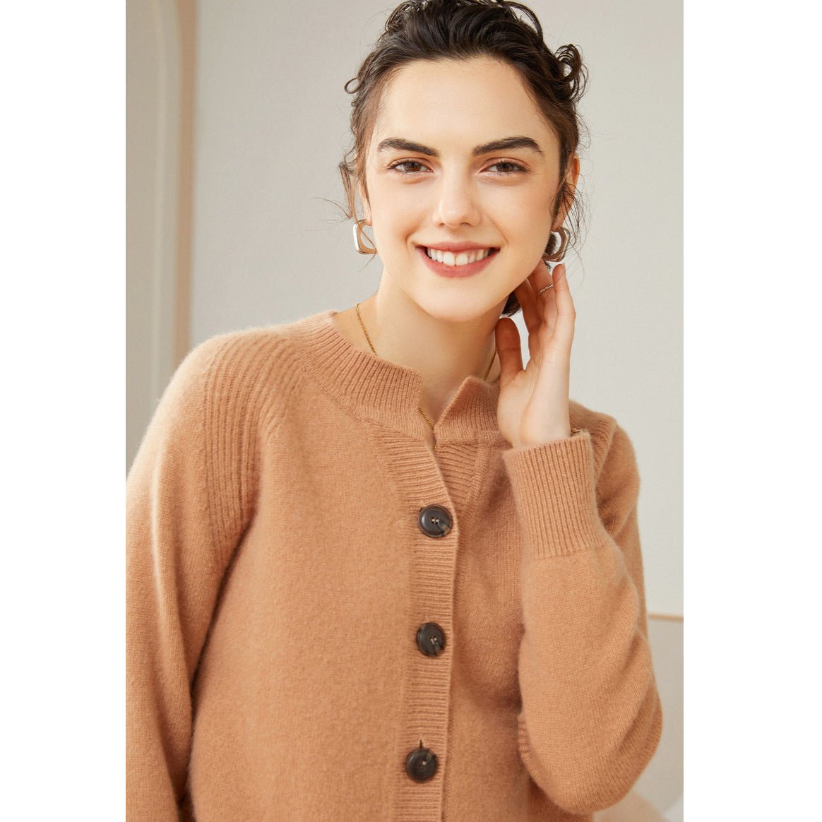 Women's Classic 100% Cashmere Button-Down Crewneck Cardigan - slipintosoft