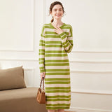 Women's Classic Striped Cashmere Dresses Crewneck Colorful Cashmere Dress - slipintosoft