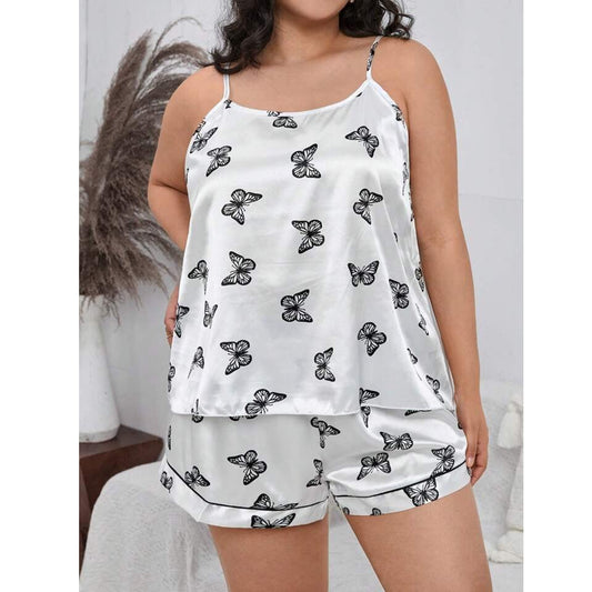 Butterfly Women's Comfy Tank Top Silk Camisole Set Short Silk Sleepwear - slipintosoft