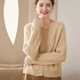 Womens Crew Neck Cashmere Cardigans Solid Cashmere Button - down Pullover Sweater - slipintosoft