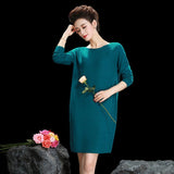 Womens Crew Neck Cashmere Dresses Loose Solid Cashmere Sweater Dress - slipintosoft