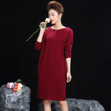 Womens Crew Neck Cashmere Dresses Loose Solid Cashmere Sweater Dress - slipintosoft