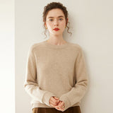 Womens Crew Neck Cashmere Raglan Sweater Cashmere Blouse Ribbed Hem Camel XS