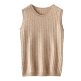 Womens Sleeveless Cashmere Top V Neck Rib - Knit Cashmere Vest