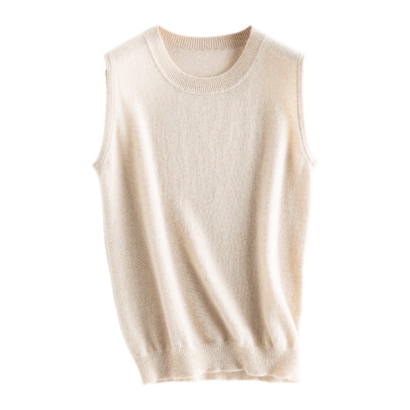 Women's Crewneck Cashmere Tank Tops Casual Solid Cashmere Tops Vest - slipintosoft