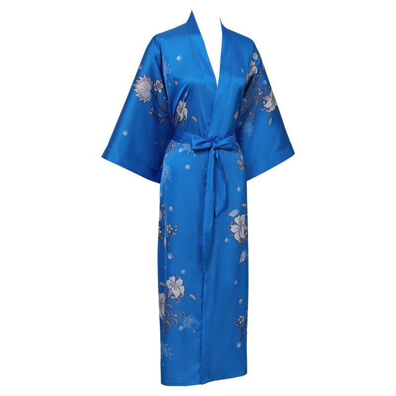 Womems Silk Kimono Robes Elegant Long Sleeves Women's Handpainted Flower Robe - slipintosoft