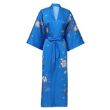 Womems Silk Kimono Robes Elegant Long Sleeves Women's Handpainted Flower Robe - slipintosoft