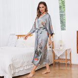 Damen-Kimono aus 100 % Seide mit Blumenmuster