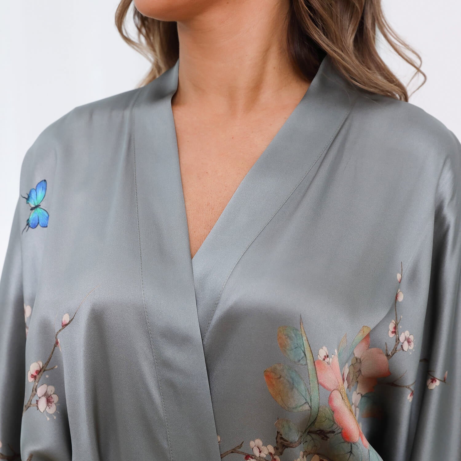 women's Flower Silk Kimono Robes Floral Printing 100% Silk Kimono - slipintosoft