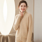 Women's Full Zip-up Cashmere Cardigans Casual Solid Cashmere Coat - slipintosoft