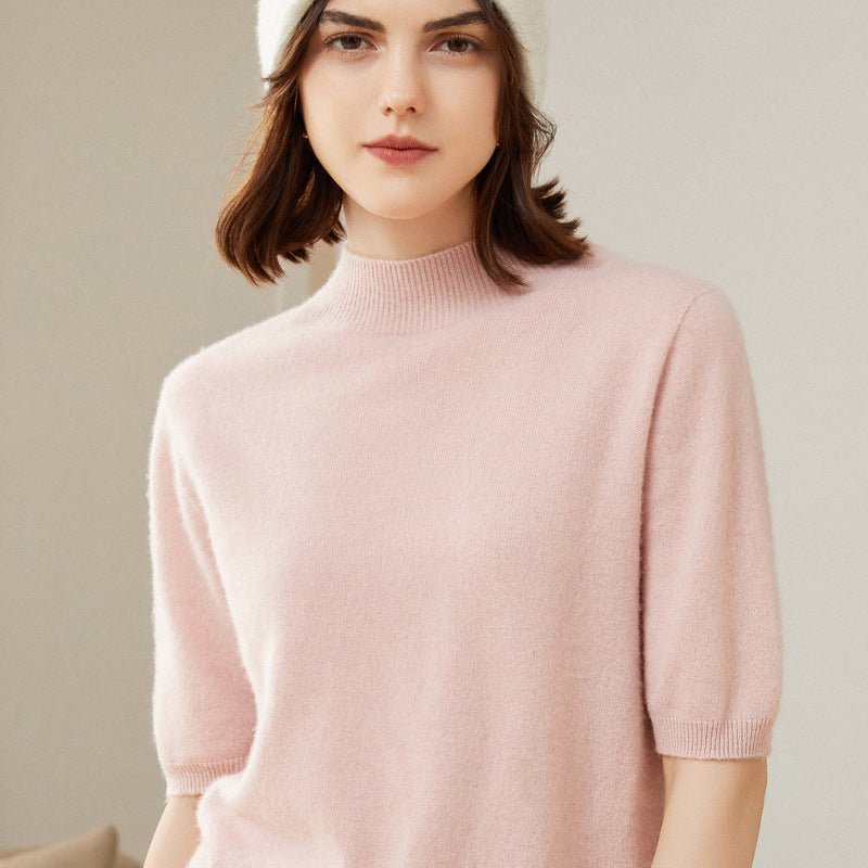 Womens Cashmere Mock Neck Sweater Half - Sleeve Superfine Sweater