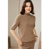 Women's Half-Sleeve Superfine 100% Cashmere Half Turtleneck Sweater - slipintosoft