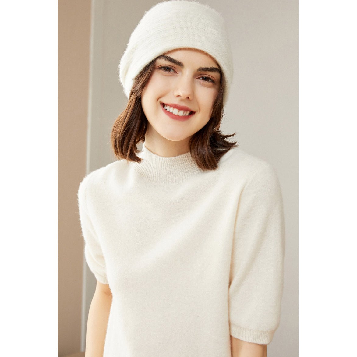 Women's Half-Sleeve Superfine 100% Cashmere Half Turtleneck Sweater - slipintosoft