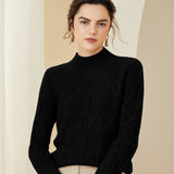 Women's Half Turtleneck Cashmere Sweater Knitted Solid Cashmere Pullover - slipintosoft