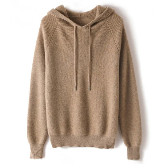 Womens Cashmere Hoodie with Raglan Sleeves Long Sleeve Hoody Top