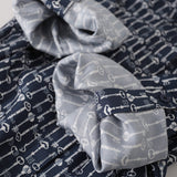 Womens Key Print Silk Shirt Dress Belted Silk Midi Dress Navy Blue XS