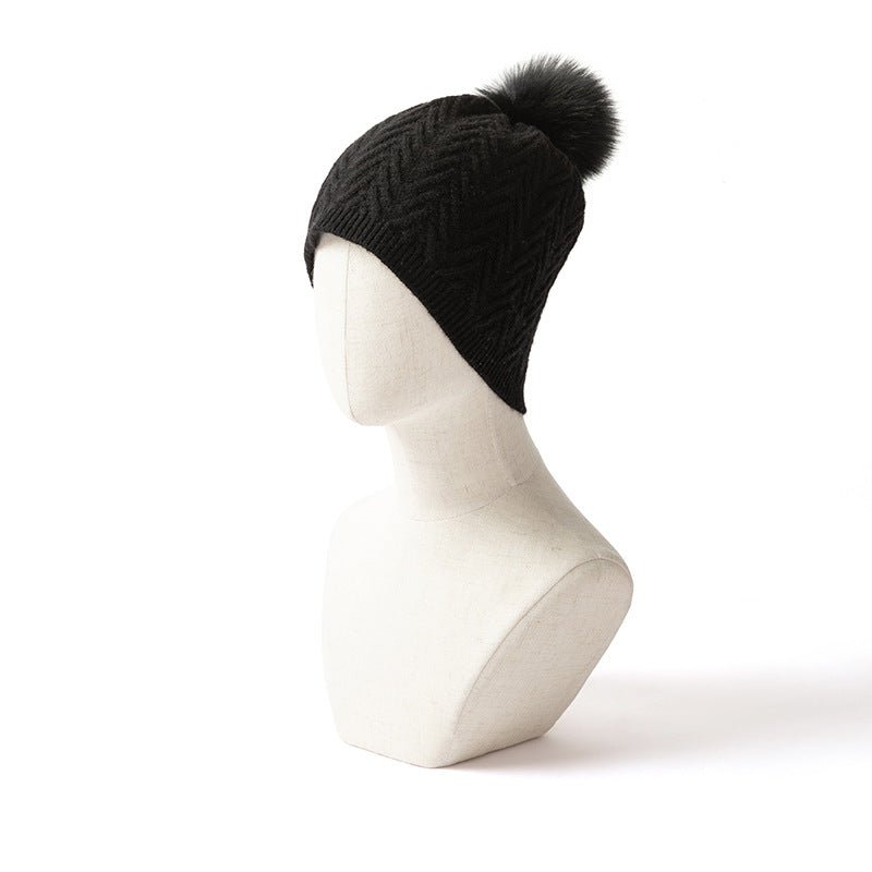 Womens Knitted Cashmere Beanie with Fur Pom Warm Pure Cashmere Hats Multi Colors - slipintosoft