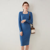 Women's Knitted Cashmere Dresses Slim Fit Solid Cashmere Sweater Dress - slipintosoft