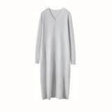 Women's Long Cashmere Dresses V Neck Cashmere Knitted Dress Slim Fit Basic Dress Women Cashmere Dress