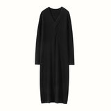 Womens Cashmere Ribbed Knit Midi Dress Long Sleeve V Neck Wrap Dress