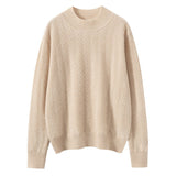 Womens Long Sleeve Pure Cashmere Sweater Crew Neck Cashmere Knit Pullover Beige XS