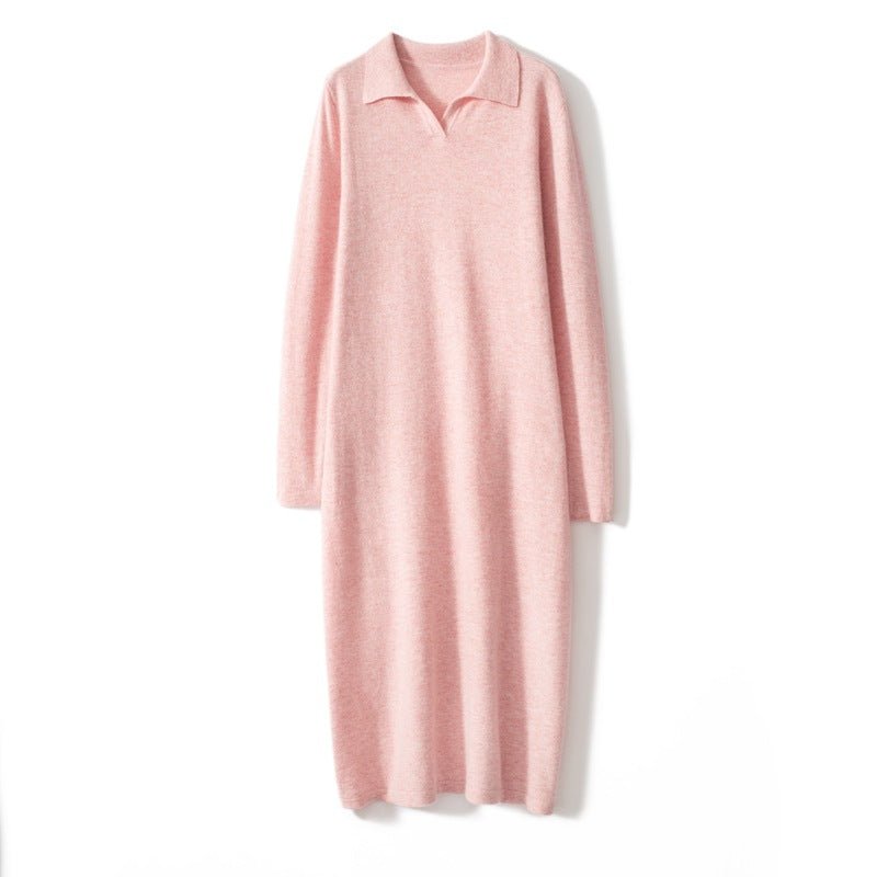 Women's Long Sleeves Cashmere Dresses Polo Neck Slim Fit Cashmere Dress - slipintosoft