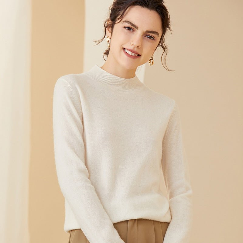 Women's Long Sleeves Cashmere Mock Neck Cashmere Sweater - slipintosoft