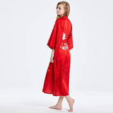 Long 100% Silk Kimono Robes lotus silk clothes Red Lotus Personalized Bride Japanese High Waist Sleepwear for Women -  slipintosoft