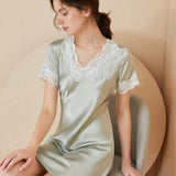 Luxuriöses, elegantes Damen-Nachthemd aus Seide mit Spitzenrand und sexy Schlafkleid