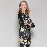 Women's Luxury Silk Pajamas Set Plant With Flower Print Silk Sleepwear - slipintosoft