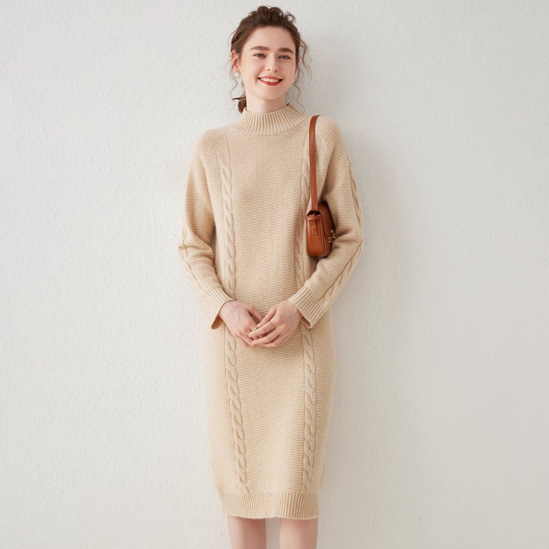 Women's Mock Neck Cashmere Midi Dress Basic Long Sleeve Knitted Dresses - slipintosoft