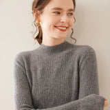 Womens Mock Neck Cashmere Ribbed Sweater Cashmere Pullover Gray XS