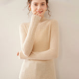 Womens Mock Neck Cashmere Ribbed Sweater Cashmere Pullover Beige XS