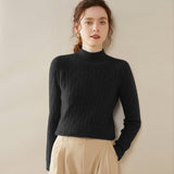 Womens Mock Neck Cashmere Sweater Cable Knit Long Sleeve Cashmere Pullover Black XS