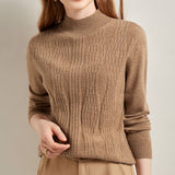 Women's Mock Neck Cashmere Sweater Long Sleeve Solid Basic Cashmere Pullover - slipintosoft