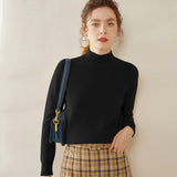 Womens Mock Neck Cashmere Sweater Long Sleeve Cashmere Pullover Multi Colors Black XS