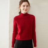 Womens Mock Neck Cashmere Sweater Long Sleeve Cashmere Pullover Multi Colors Claret XS