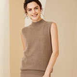 Women's Mock Neck Cashmere Vest Solid Cashmere Tank Tops - slipintosoft