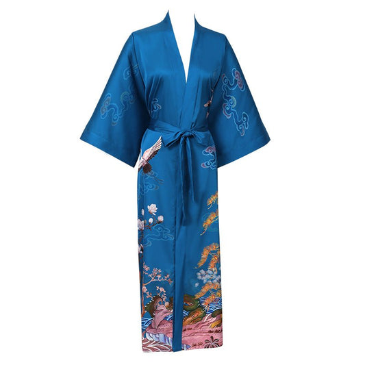 Long Silk Kimono Robe for Women Hand Painted Kimono Dressing Gown Loungewear - slipintosoft