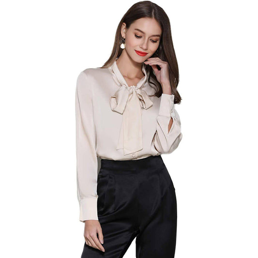 Womens Mulberry Silk Blouse Long Sleeve Lady Silk Shirt Blouse Tops - slipintosoft