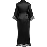 Plus Size Silk lace Robes For Women With Belt 100% Silk Long Kimono Robe Silk Bathrobes - slipintosoft