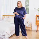 Women's Plus Size Silk Sleepwear Short Sleeve Silk Pajamas